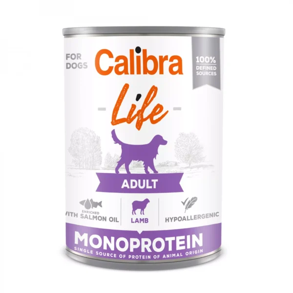 CALIBRA LIFE Dog can Adult Lamb 400g suaugusiems šunims su ėriena ir lašišų aliejumi