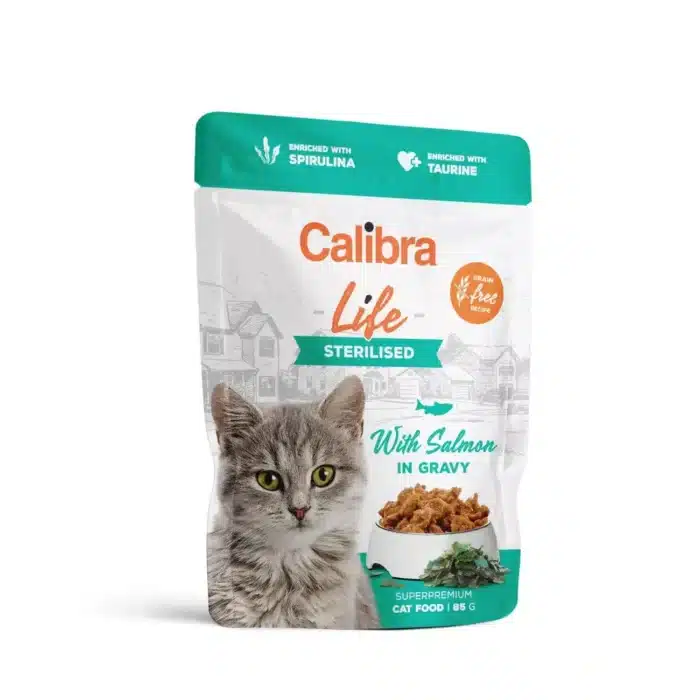 Calibra Cat Life pouch Sterilised Salmon šlapias maistas kastruotoms katėms su lašiša 85g