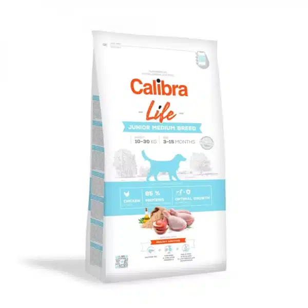 Calibra Dog Life Junior Medium Breed Chicken sausas pašaras su vištiena jauniems, vidutinių veislių šunims