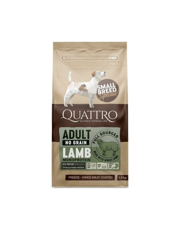 QUATTRO Small Breed Adult sausas begrūdis maistas su ėriena
