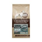 QUATTRO Small Breed Senior and Diet sausas begrūdis maistas su balta žuvimi