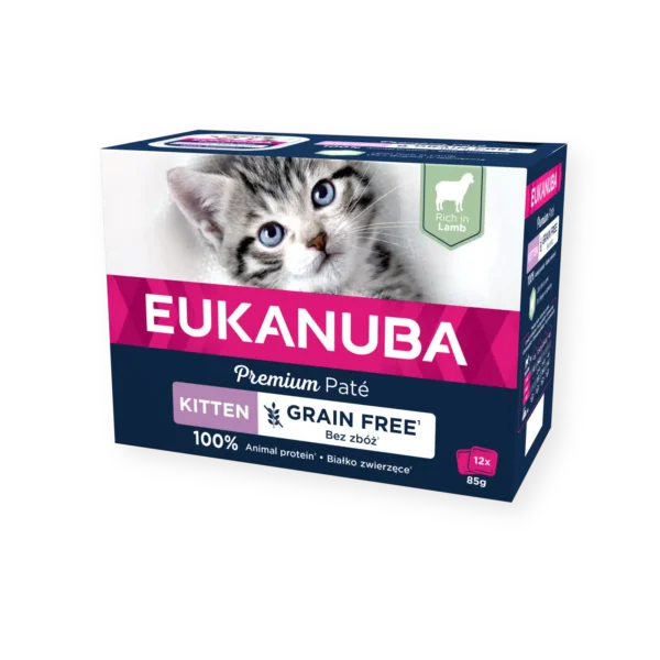 Eukanuba Grain Free Kitten Lamb 12x85 g šlapias maistas kačiukams