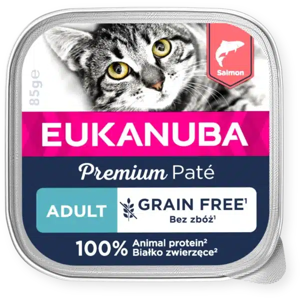 Eukanuba Grain Free Adult Salmon Paté, 85g šlapias maistas katėms su lašiša