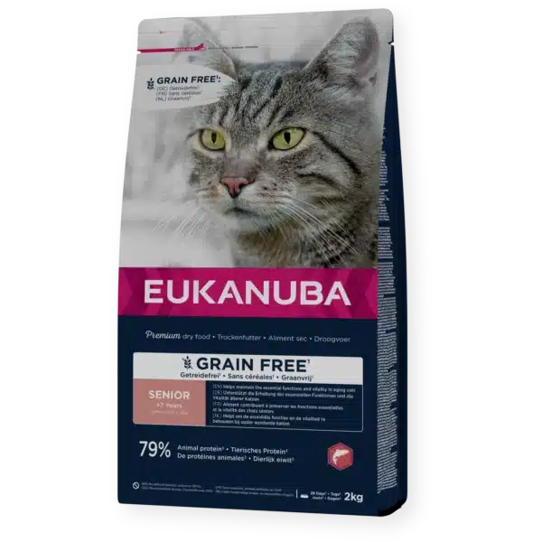 Eukanuba Grain Free Senior Salmon cat sausas maistas katėms su lašiša 2kg