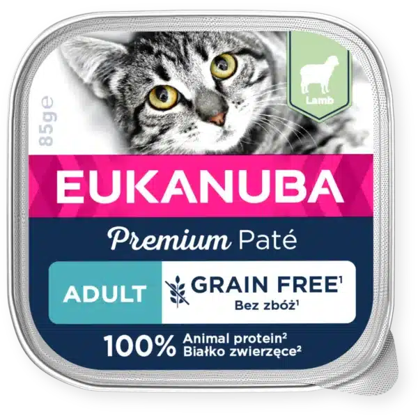 Eukanuba Grain Free Adult Lamb Cat 85g šlapias maistas katėms su ėriena