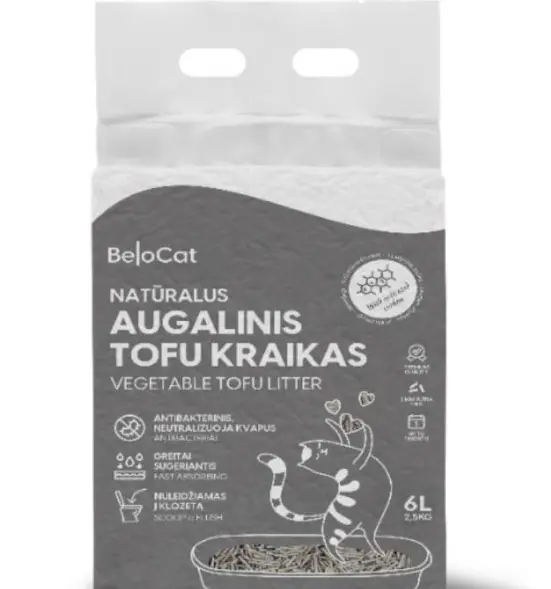 Belocat "TOFU" Kačių kraikas su aktyvinta anglimi 6L /2,5kg