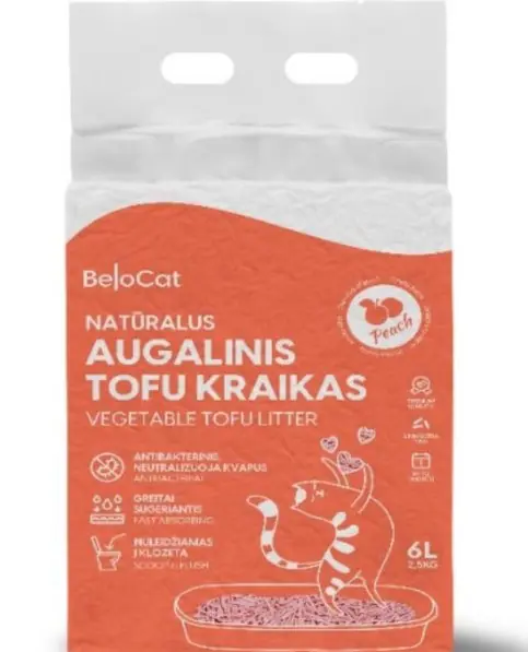 Belocat „TOFU” Kačių kraikas persikų kvapo 6L /2,5kg