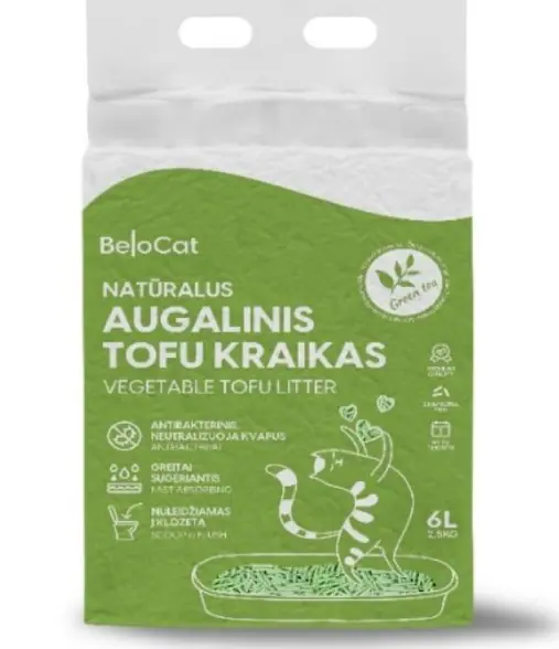 Belocat „TOFU” Kačių kraikas žaliosios arbatos kvapo 6L /2,5kg