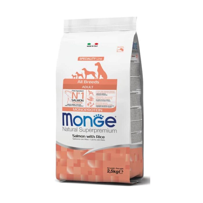 Monge Spec. Line Monoprotein All Breeds Adult sausas maistas su lašiša ir ryžiais