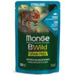 Monge BWild kons. pašaras sterilizuotoms katėms su tunu, krevetėmis ir daržovėmis padaže 85g