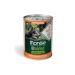 Monge BWild Puppy & Junior begrūdžiai konservai su antiena, moliūgais ir cukunijomis šuniukams 400g