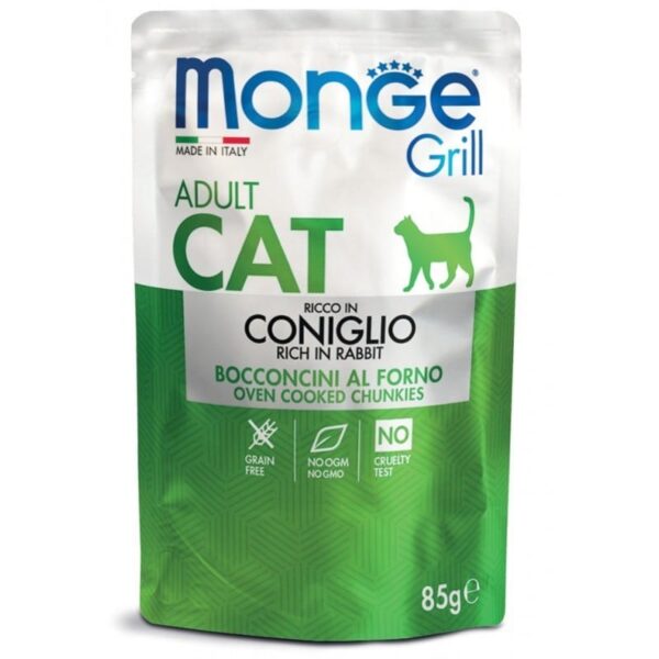 Monge GRILL Adult  konservuotas pašaras katėms su triušiena 85g