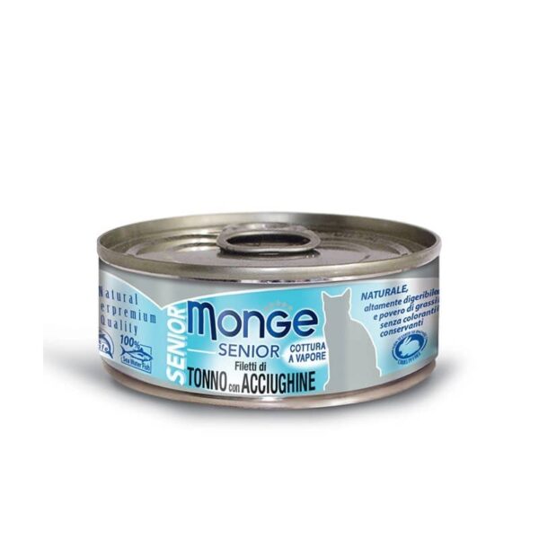 Monge Jelly Senior konservuotas pašaras senyvoms katėms su tunu ir ančiuviais 80g