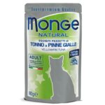 Monge Natural konservuotas pašaras suaugusioms katėms, geltonpelekio tuno kąsneliai želėje 80g