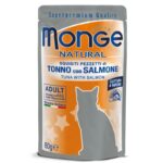 Monge Natural konservuotas pašaras suaugusioms katėms tunas, lašiša želėje 80g