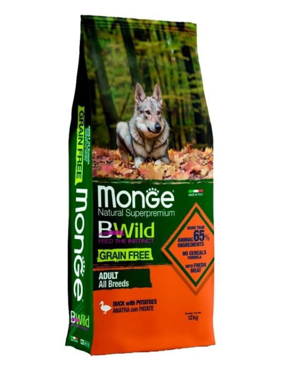Monge Bwild Adult begrūdis sausas maistas su antiena 12kg