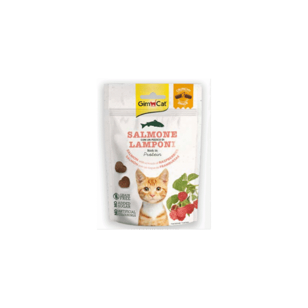 GimCat Crunchy Snacks traškūs skanėstai su lašiša ir avietėmis 50g