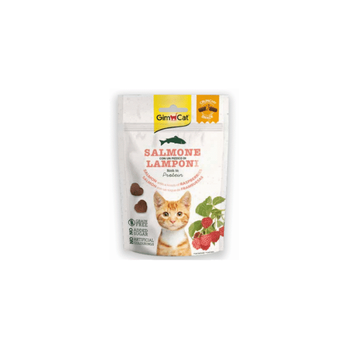 GimCat Crunchy Snacks traškūs skanėstai su lašiša ir avietėmis 50g