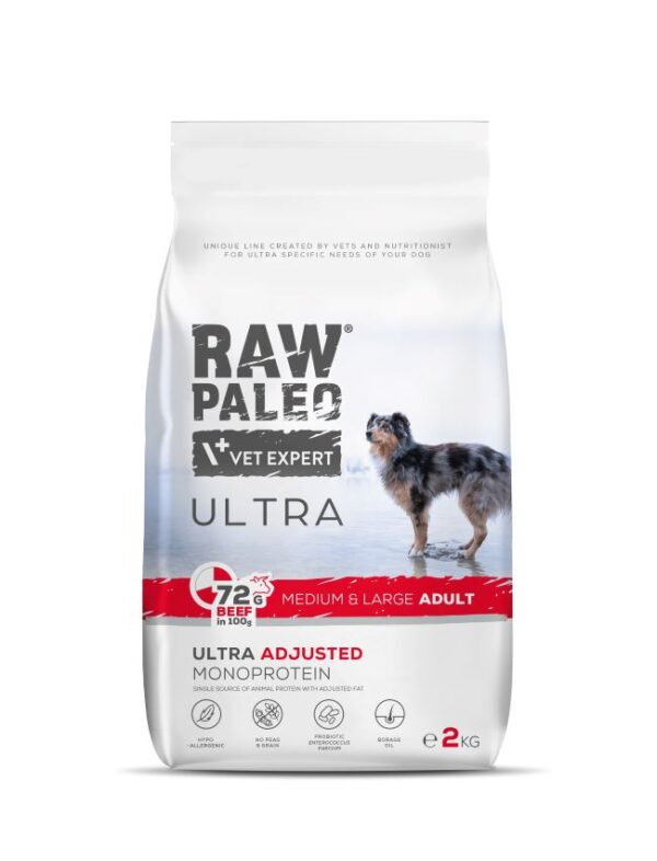 RAW PALEO Ultra Adult Medium & Large sausas maistas šunims su jautiena