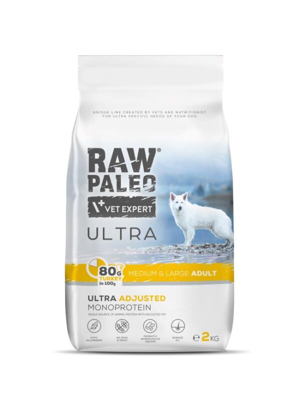 RAW PALEO Ultra Adult Medium & Large sausas maistas su kalakutiena
