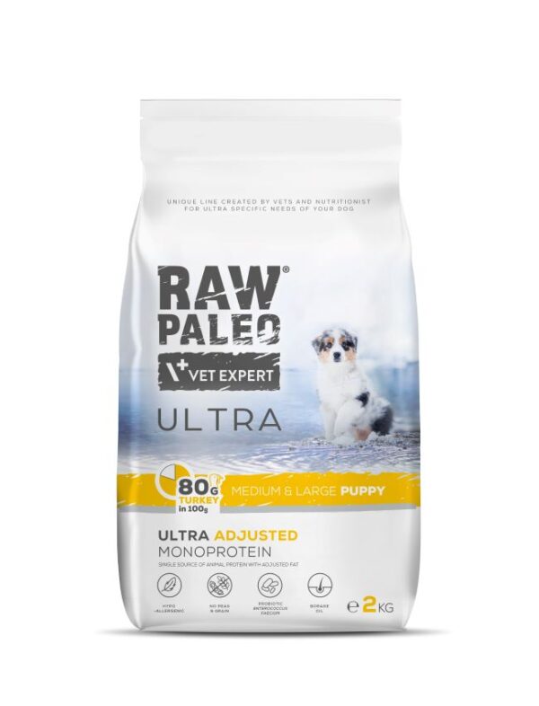 RAW PALEO Ultra Puppy Medium & Large sausas maistas šuniukams su kalakutiena