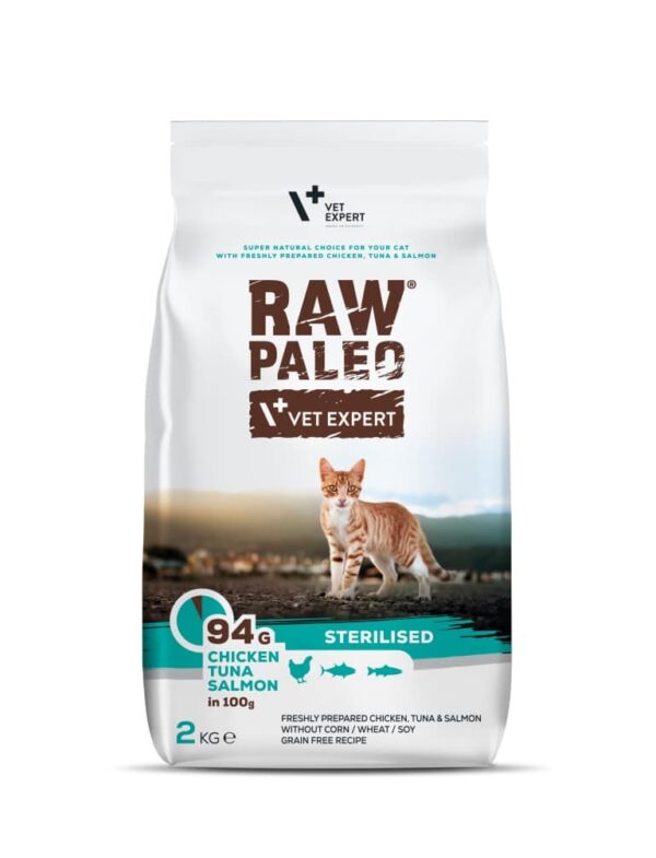 RAW PALEO sterilizuotoms katėms su vištiena ir žuvimi