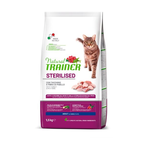 NATURAL TRAINER Cat Adult Sterilised Turkey su kalakutiena