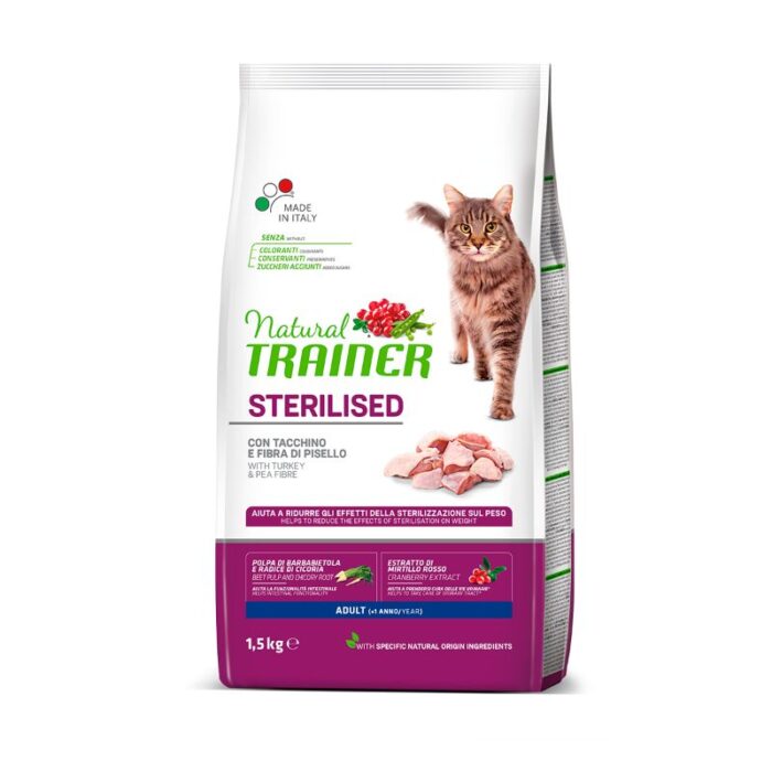 NATURAL TRAINER Cat Adult Sterilised Turkey su kalakutiena