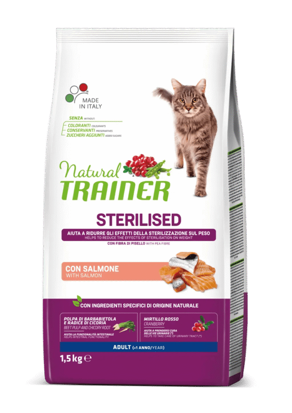 NATURAL TRAINER Cat Adult Sterilised Salmon su lašiša