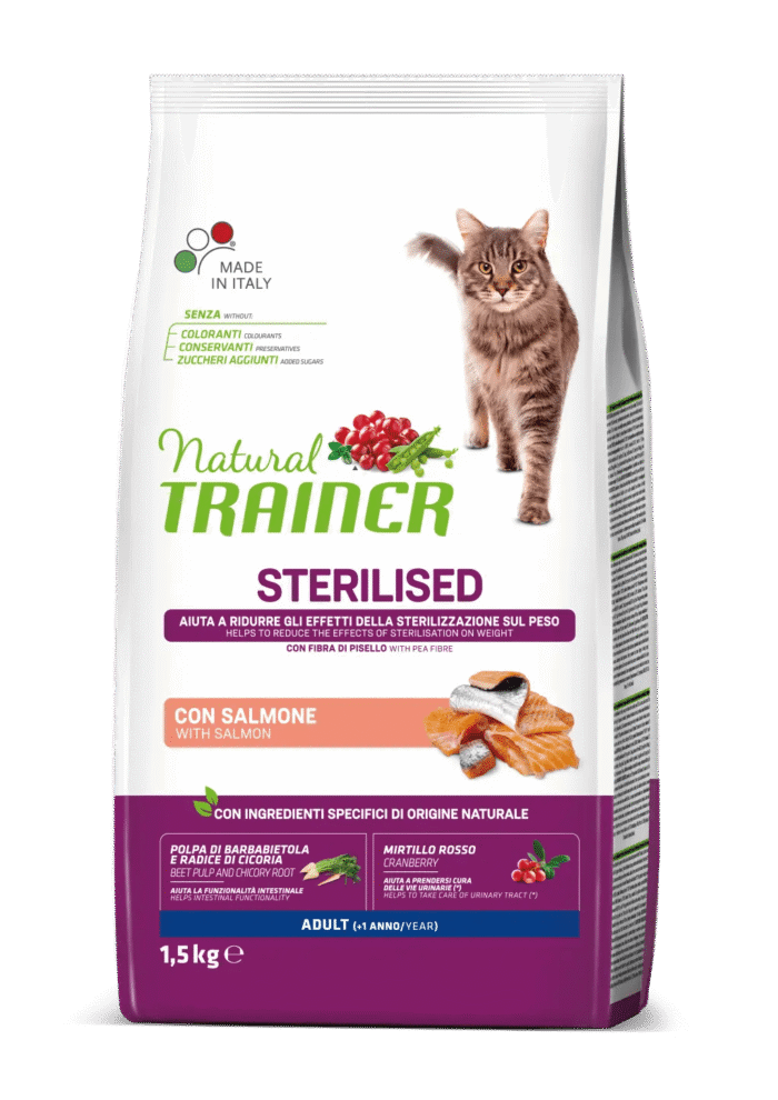 NATURAL TRAINER Cat Adult Sterilised Salmon su lašiša
