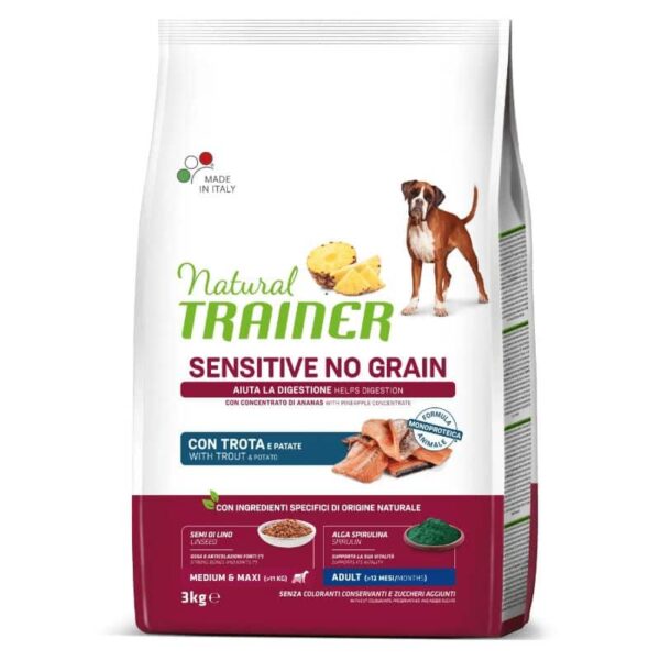 NT ADULT DOG SENSITIVE NO GRAIN M/M TROUT su upėtakiu