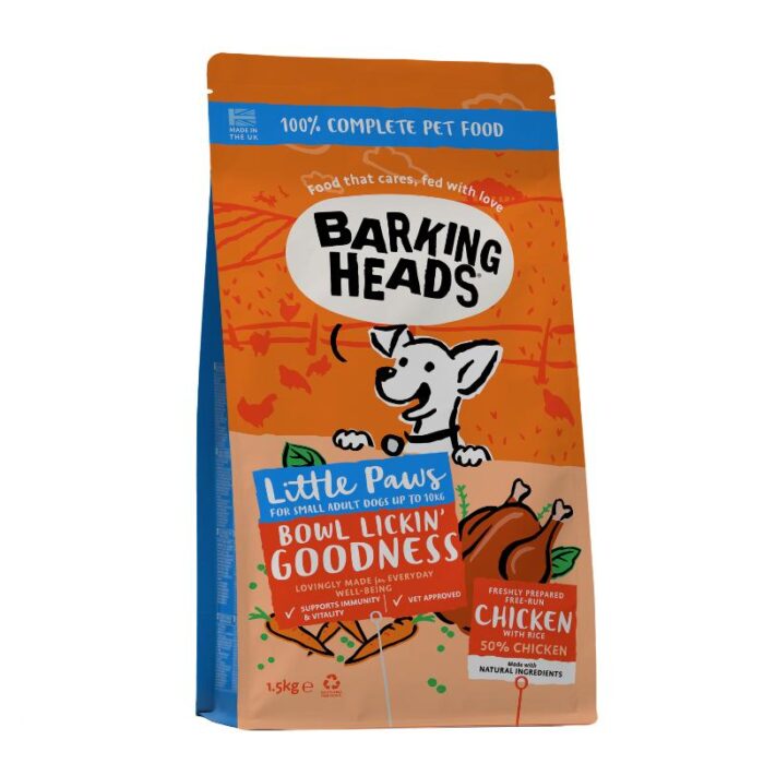 BARKING HEADS Little Bowl Lickin Goodness mažų veislių šunims su Vištiena 1.5kg