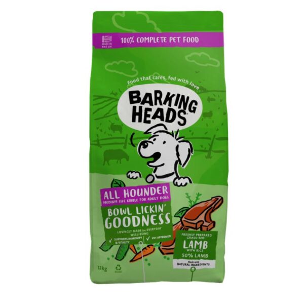 BARKING HEADS Bowl Lickin Goodness Pašaras Šunims Su Ėriena 12kg