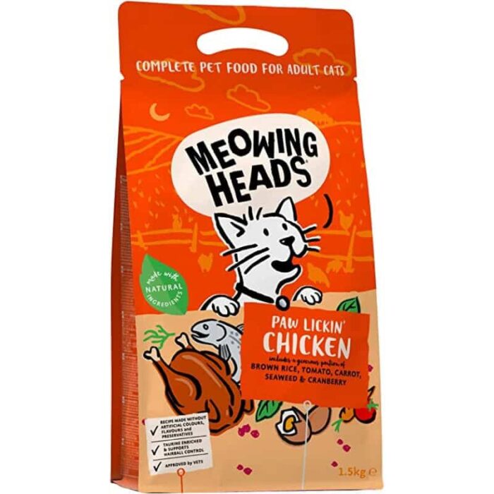 MEOWING HEADS Paw Lickin katėms su vištiena/žuvimi 1.5kg