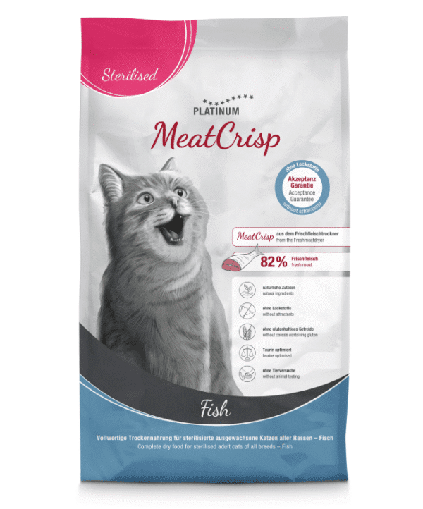 Platinum MeatCrisp sausas maistas sterilizuotoms katėms su žuvimi
