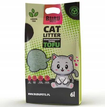 BUBU PETS Tofu kraikas su žaliosios arbatos ekstraktu, 1.5mm granulės, 2.5kg /6l