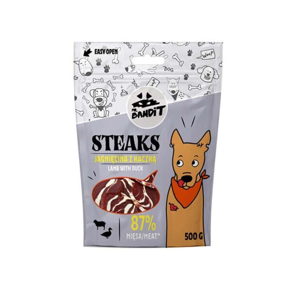 Mr. Bandit Steaks skanėstai šunims su ėriena ir antiena 500g