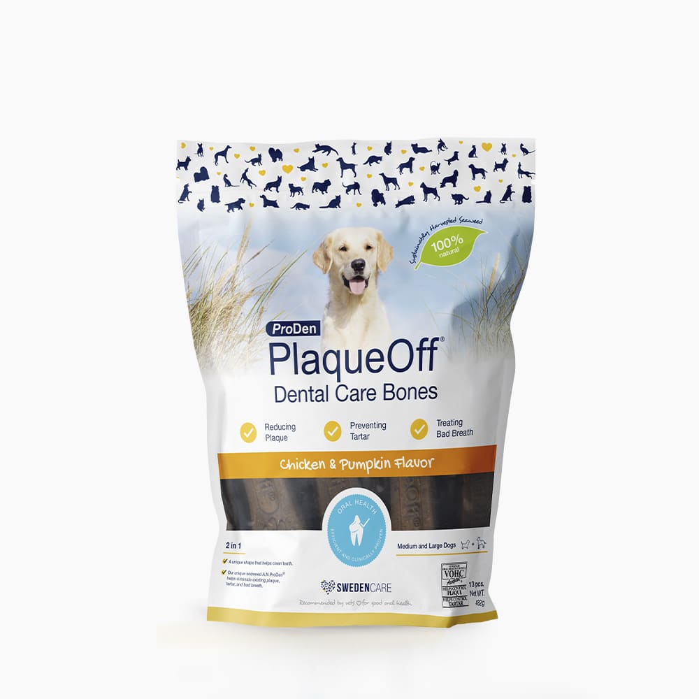 PlaqueOff ProDen Dental Care Bones – dantų priežiūros skanėstai moliūgo skonio su vištiena 482 g PlaqueOff  ProDen Dental Care Bones – dantų priežiūros skanėstai moliūgo skonio su vištiena 482 g