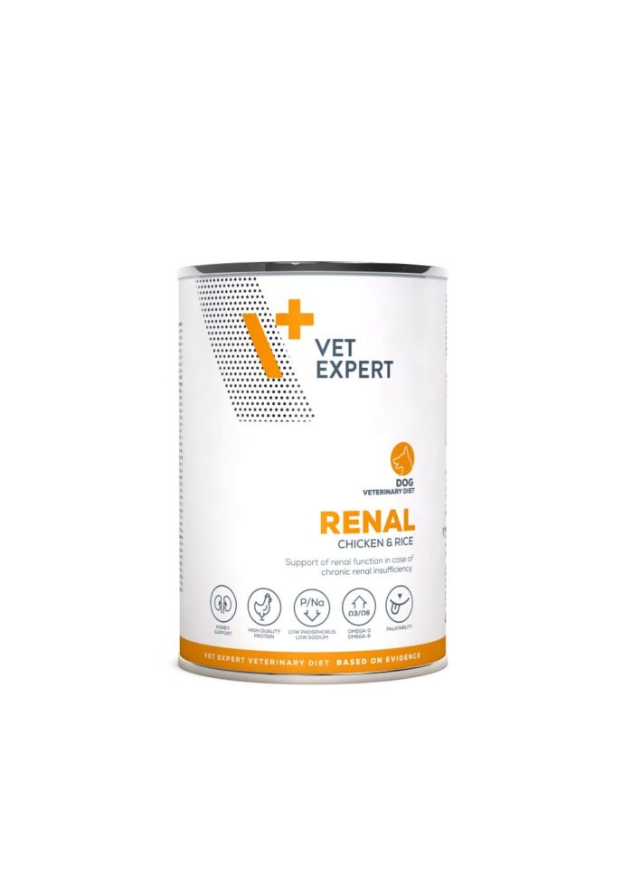 VetExpert 4T Vet. Diet Renal Chicken & Rice konservai šunims inkstų nepakankamumui 400g
