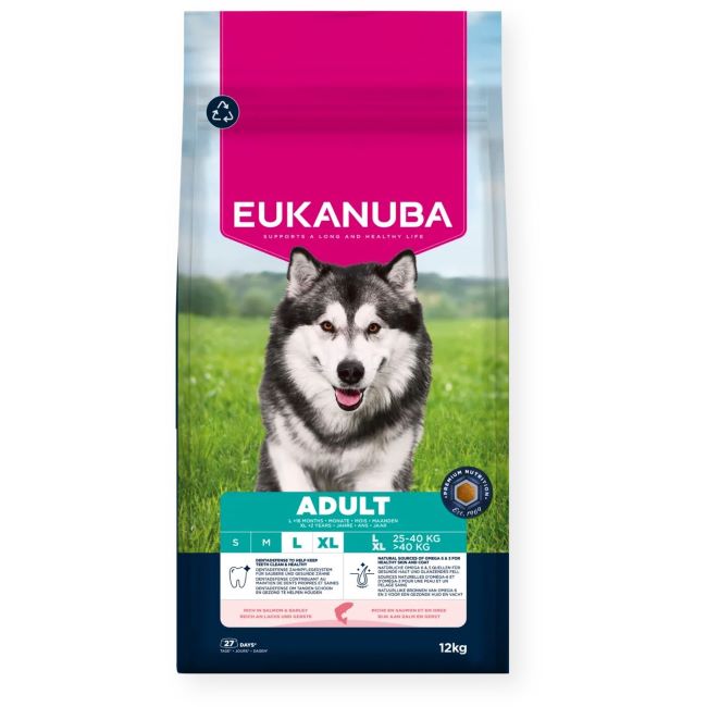 Eukanuba Base sausas maistas didelių veislių šunims su lašiša ir miežiais 12kg