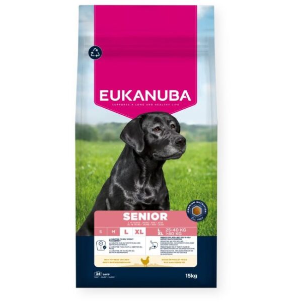 Eukanuba Base sausas maistas didelių veislių vyresnio amžiaus šunims su vištiena 15kg