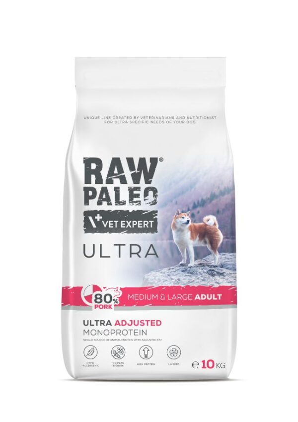 Raw Paleo Ultra Adult Medium & Large Pork sausas maistas šunims su kiauliena