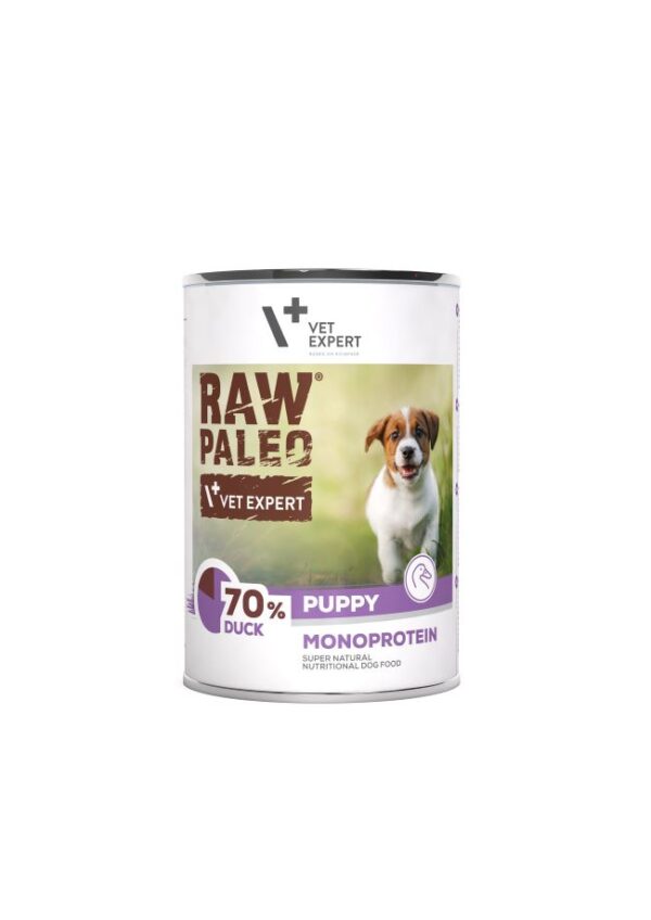 Raw Paleo Puppy Duck konservai šuniukams su antiena 400g