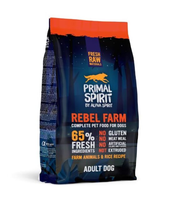 PRIMAL SPIRIT Rebel Farm Adult Dog drėgnas pašaras šunims 12kg