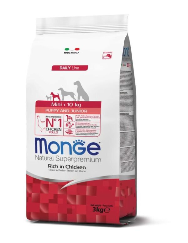 Monge Daily Line Mini Puppy and Junior jauniems mažų veislių šuniukams su vištiena 3kg