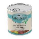 LandFleisch classic konservai šunims su jautienos širdimis ir ryžiais 800g