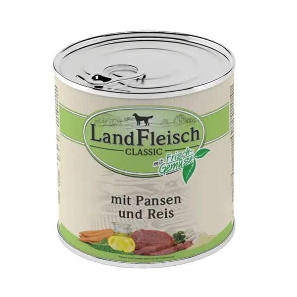 LandFleisch classic konservai šunims su jautienos prieskrandžiais ir ryžiais 800g