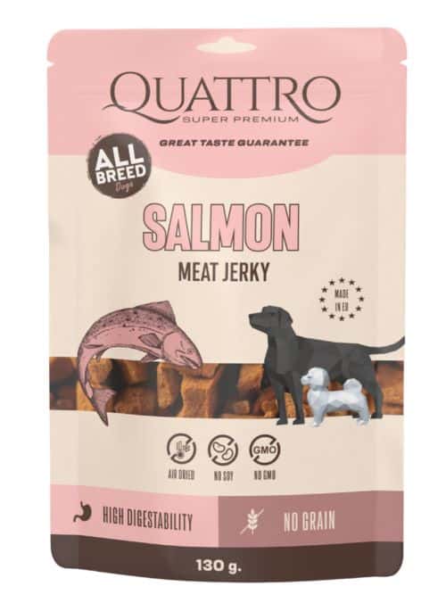 QUATTRO Meat Jerky skanėstai šunims su paukštiena ir lašiša 130g