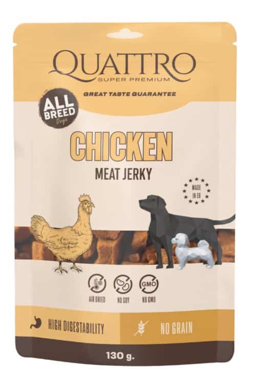 QUATTRO Meat Jerky skanėstai šunims su vištiena 130g