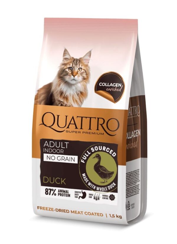 QUATTRO Collagen Indoors Duck maistas naminėms katėms su antiena